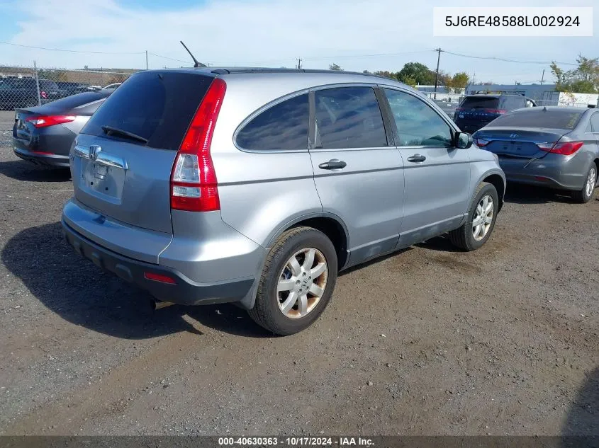 2008 Honda Cr-V Ex VIN: 5J6RE48588L002924 Lot: 40630363