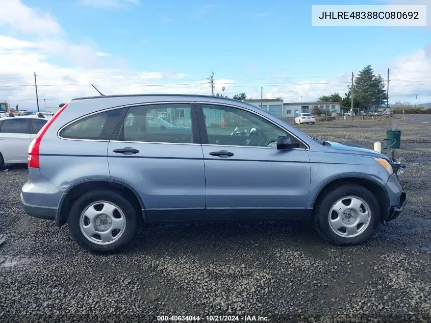 2008 Honda Cr-V Lx VIN: JHLRE48388C080692 Lot: 40634044