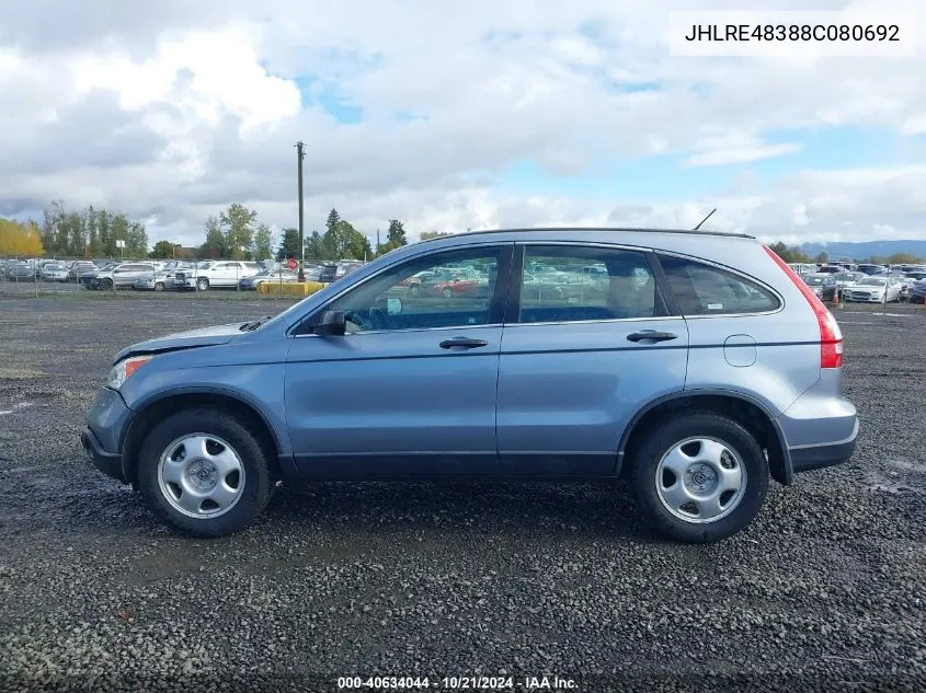 2008 Honda Cr-V Lx VIN: JHLRE48388C080692 Lot: 40634044