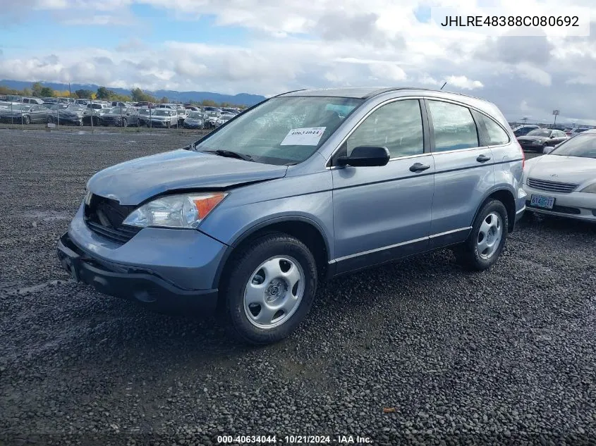 2008 Honda Cr-V Lx VIN: JHLRE48388C080692 Lot: 40634044