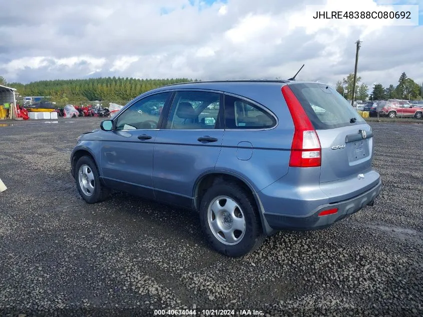 2008 Honda Cr-V Lx VIN: JHLRE48388C080692 Lot: 40634044