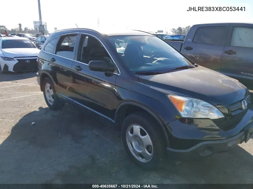 2008 Honda Cr-V Lx VIN: JHLRE383X8C053441 Lot: 40635667