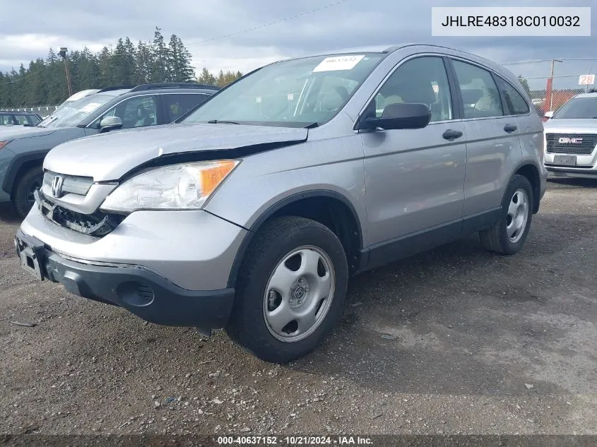 2008 Honda Cr-V Lx VIN: JHLRE48318C010032 Lot: 40637152