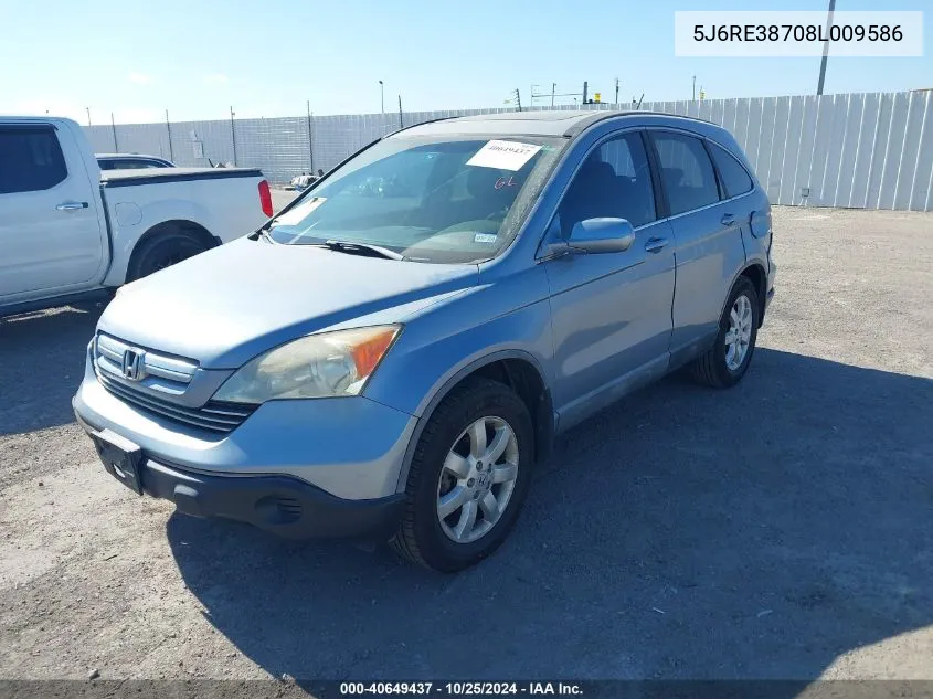 2008 Honda Cr-V Ex-L VIN: 5J6RE38708L009586 Lot: 40649437