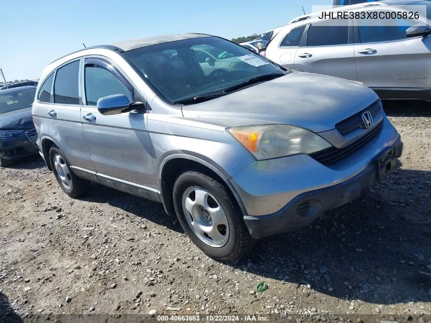 2008 Honda Cr-V Lx VIN: JHLRE383X8C005826 Lot: 40663683