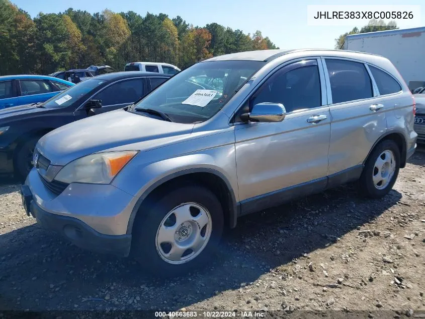 2008 Honda Cr-V Lx VIN: JHLRE383X8C005826 Lot: 40663683