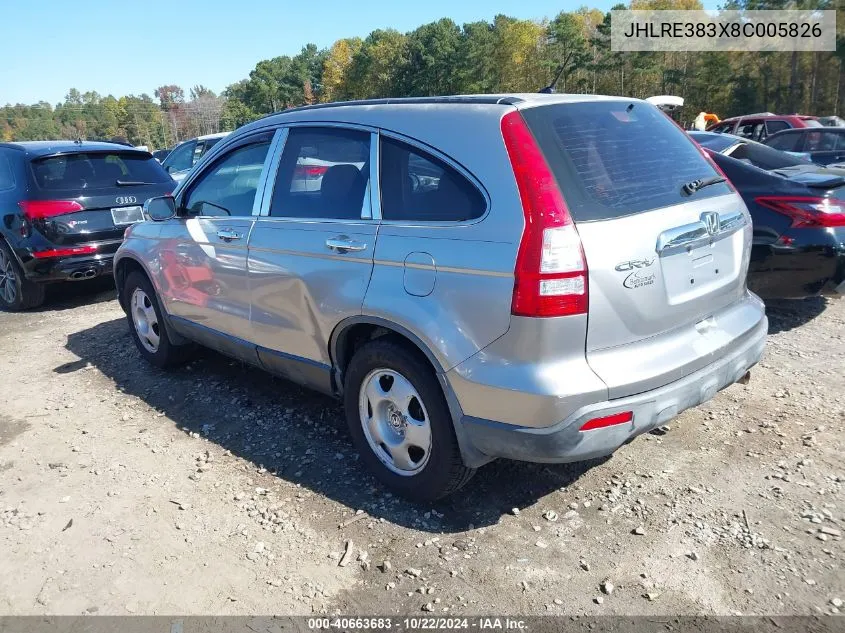 2008 Honda Cr-V Lx VIN: JHLRE383X8C005826 Lot: 40663683