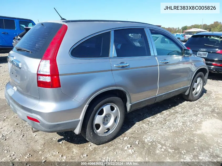 2008 Honda Cr-V Lx VIN: JHLRE383X8C005826 Lot: 40663683