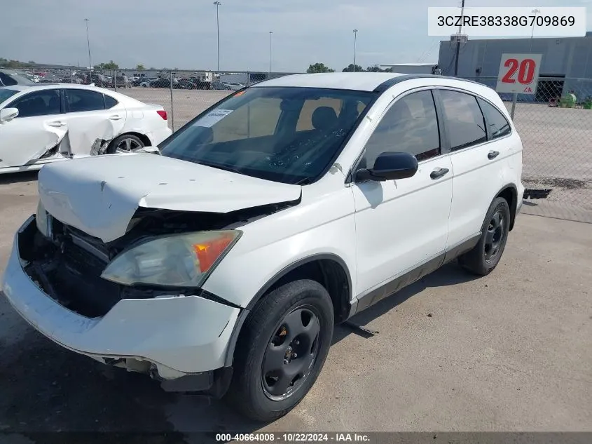 2008 Honda Cr-V Lx VIN: 3CZRE38338G709869 Lot: 40664008