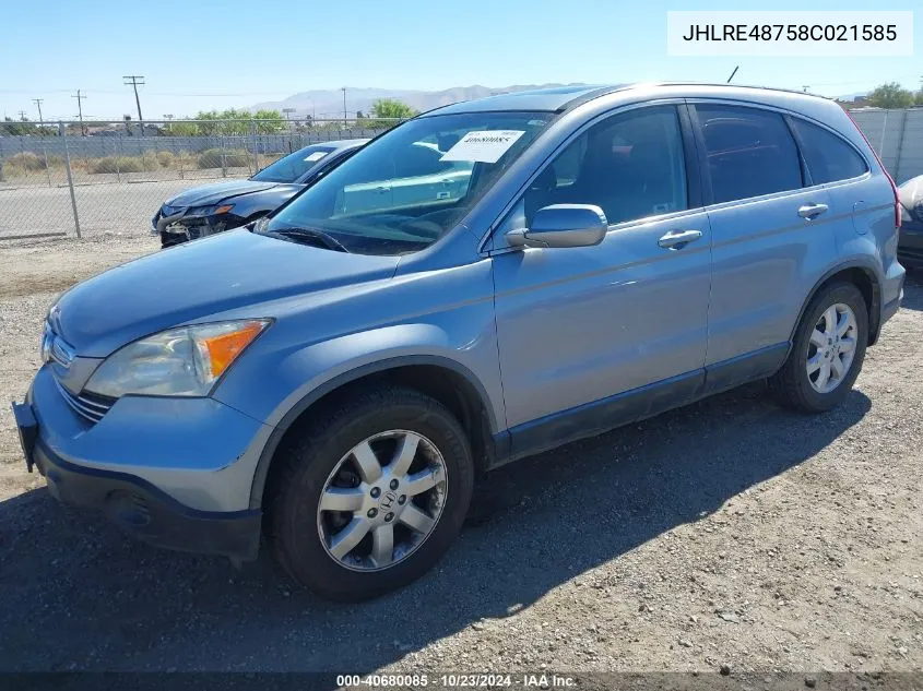 2008 Honda Cr-V Ex-L VIN: JHLRE48758C021585 Lot: 40680085