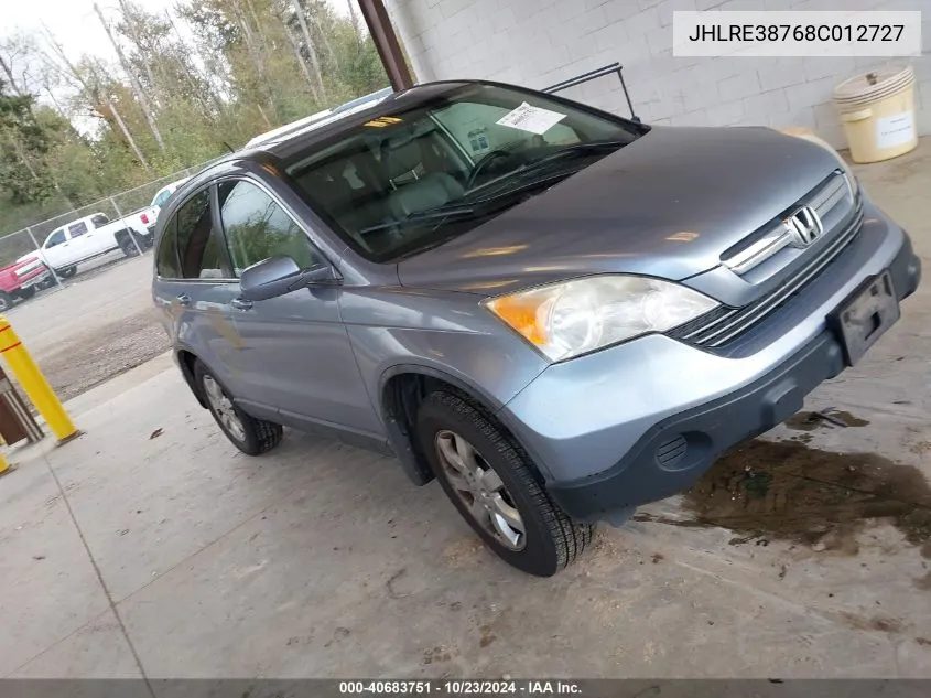 2008 Honda Cr-V Ex-L VIN: JHLRE38768C012727 Lot: 40683751