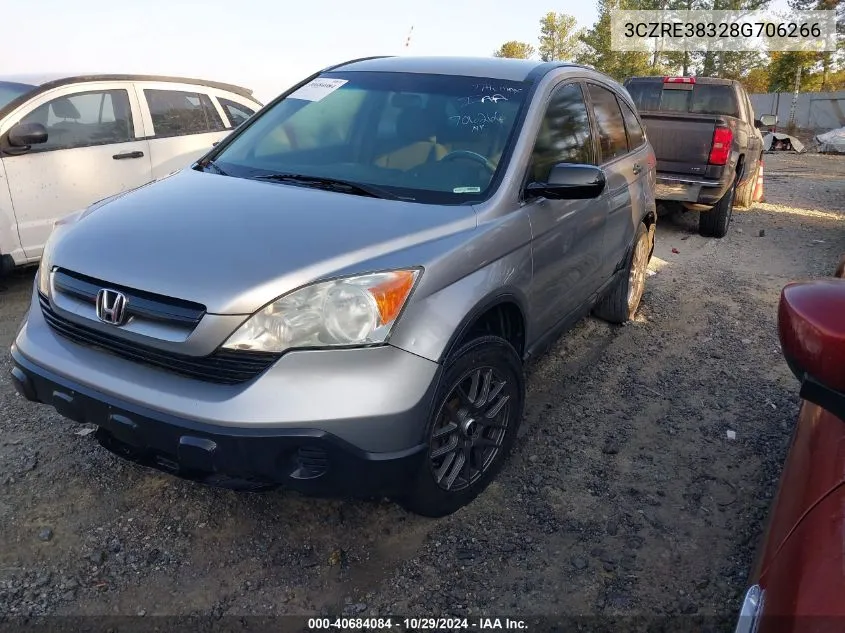 2008 Honda Cr-V Lx VIN: 3CZRE38328G706266 Lot: 40684084