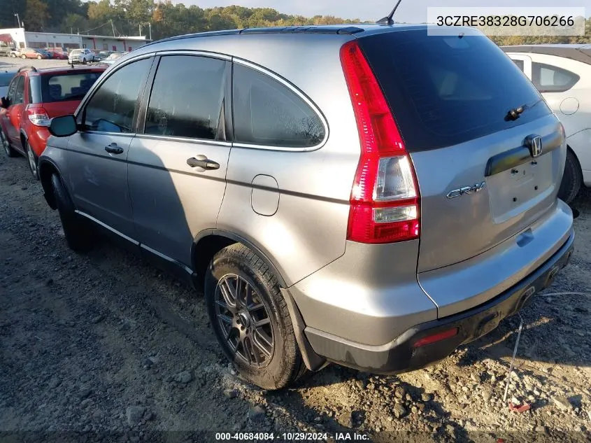 2008 Honda Cr-V Lx VIN: 3CZRE38328G706266 Lot: 40684084