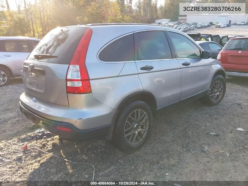 2008 Honda Cr-V Lx VIN: 3CZRE38328G706266 Lot: 40684084