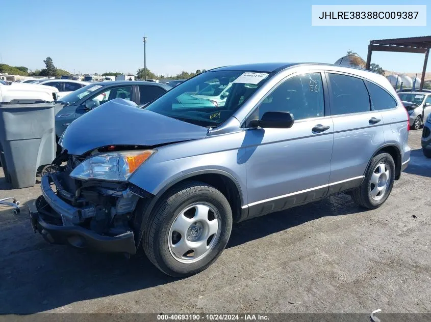 2008 Honda Cr-V Lx VIN: JHLRE38388C009387 Lot: 40693190