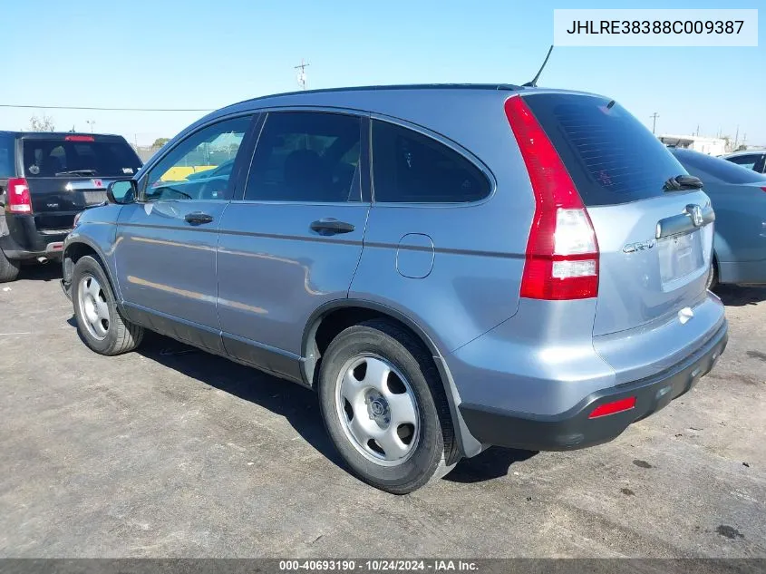 2008 Honda Cr-V Lx VIN: JHLRE38388C009387 Lot: 40693190