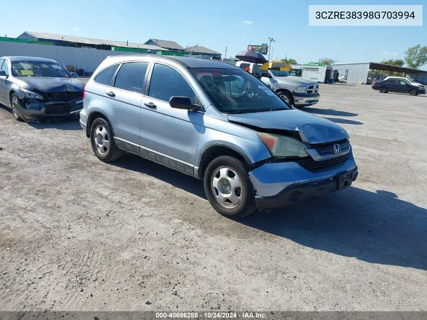 2008 Honda Cr-V Lx VIN: 3CZRE38398G703994 Lot: 40696285