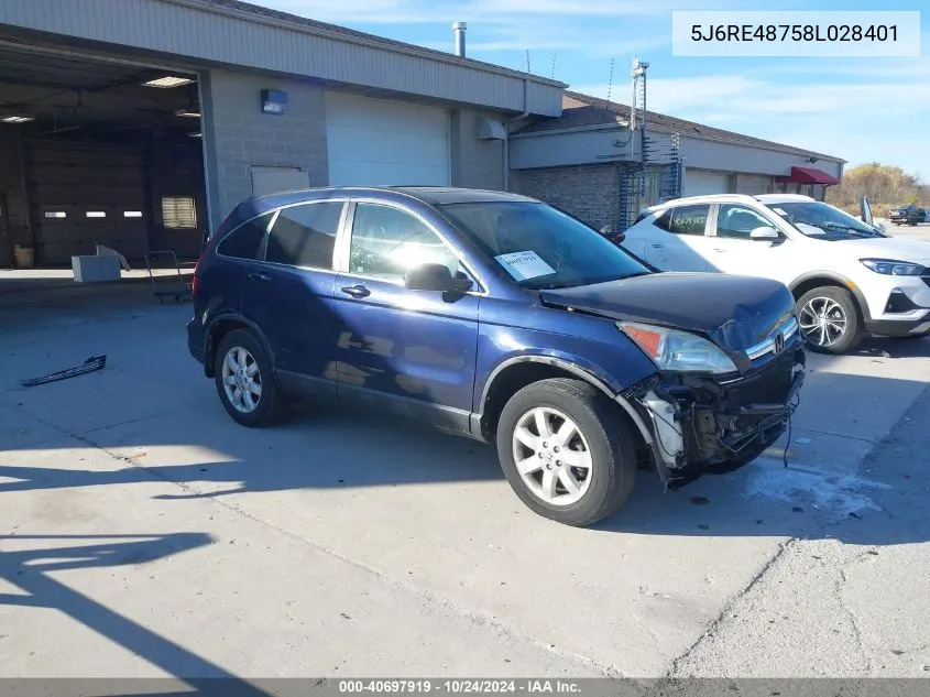 2008 Honda Cr-V Ex-L VIN: 5J6RE48758L028401 Lot: 40697919