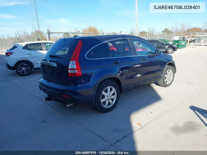 2008 Honda Cr-V Ex-L VIN: 5J6RE48758L028401 Lot: 40697919