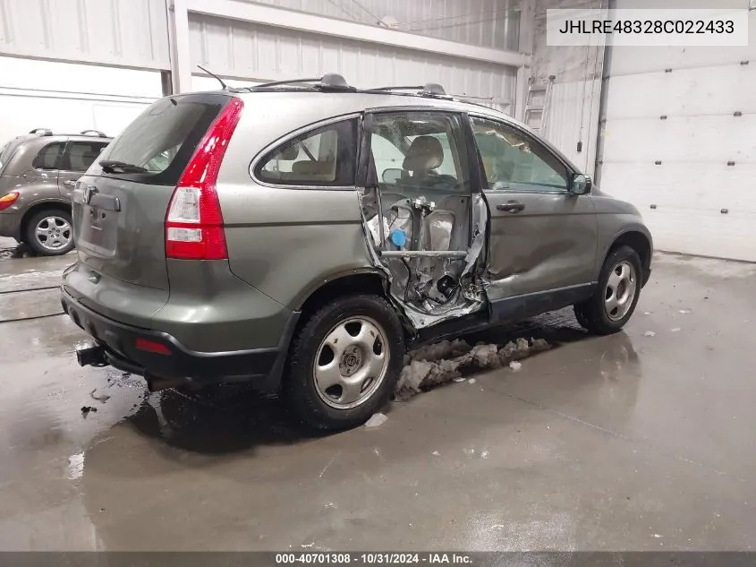 2008 Honda Cr-V Lx VIN: JHLRE48328C022433 Lot: 40701308