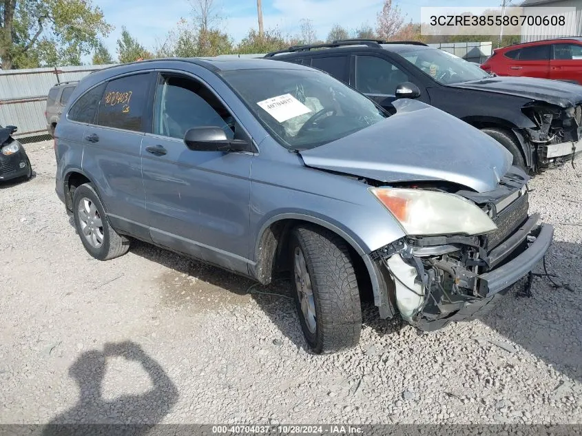 2008 Honda Cr-V Ex VIN: 3CZRE38558G700608 Lot: 40704037