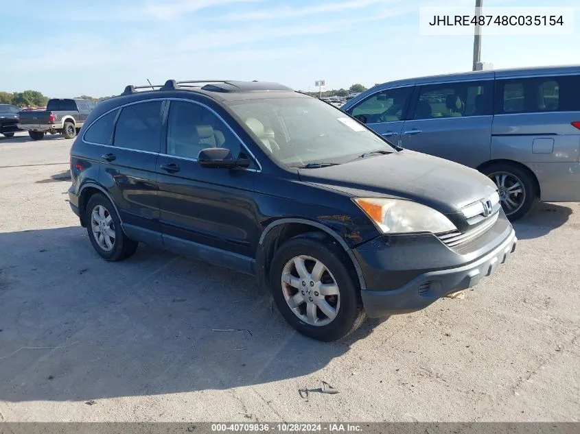 2008 Honda Cr-V Ex-L VIN: JHLRE48748C035154 Lot: 40709836