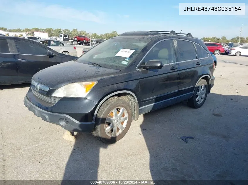 2008 Honda Cr-V Ex-L VIN: JHLRE48748C035154 Lot: 40709836