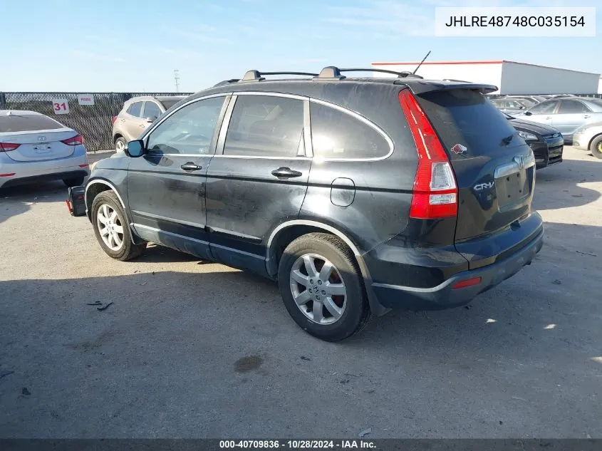 2008 Honda Cr-V Ex-L VIN: JHLRE48748C035154 Lot: 40709836