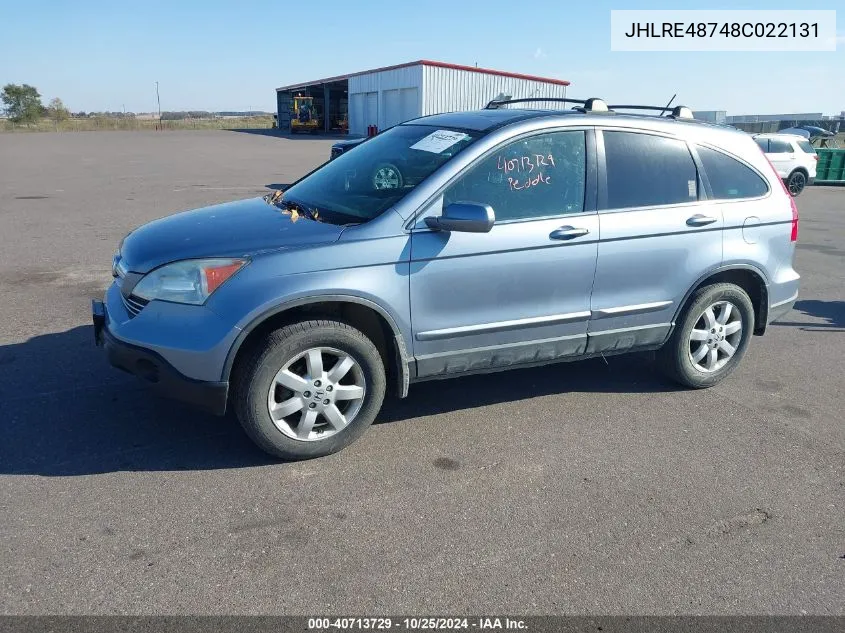 2008 Honda Cr-V Ex-L VIN: JHLRE48748C022131 Lot: 40713729