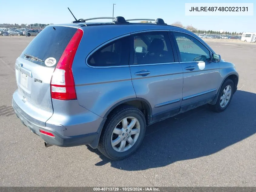 2008 Honda Cr-V Ex-L VIN: JHLRE48748C022131 Lot: 40713729