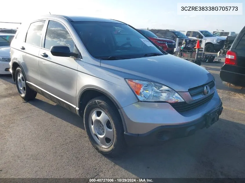 2008 Honda Cr-V Lx VIN: 3CZRE38338G705773 Lot: 40727006