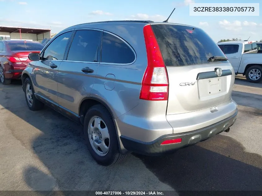 2008 Honda Cr-V Lx VIN: 3CZRE38338G705773 Lot: 40727006