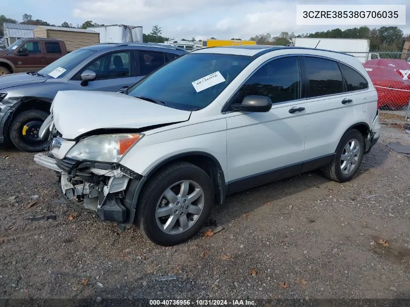 2008 Honda Cr-V Ex VIN: 3CZRE38538G706035 Lot: 40736956