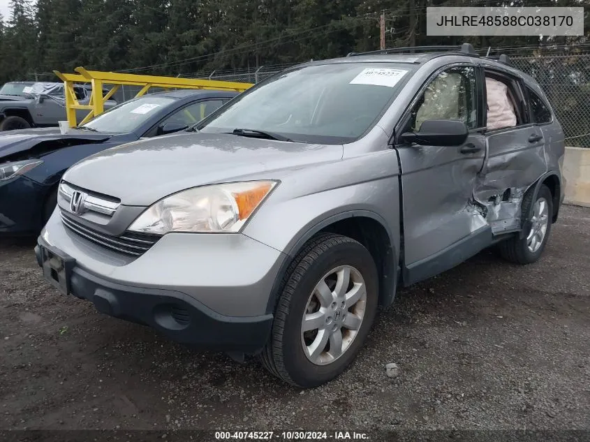 2008 Honda Cr-V Ex VIN: JHLRE48588C038170 Lot: 40745227