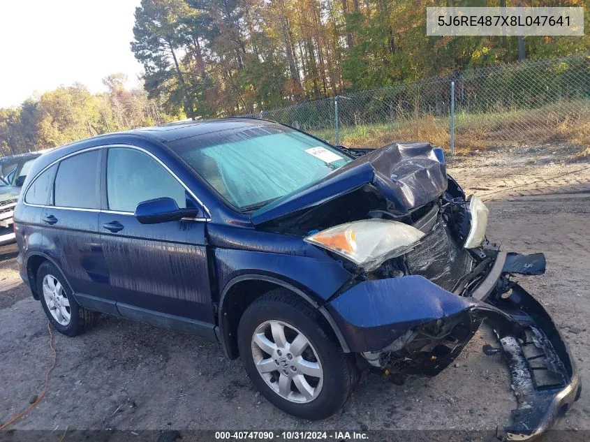 2008 Honda Cr-V Ex-L VIN: 5J6RE487X8L047641 Lot: 40747090