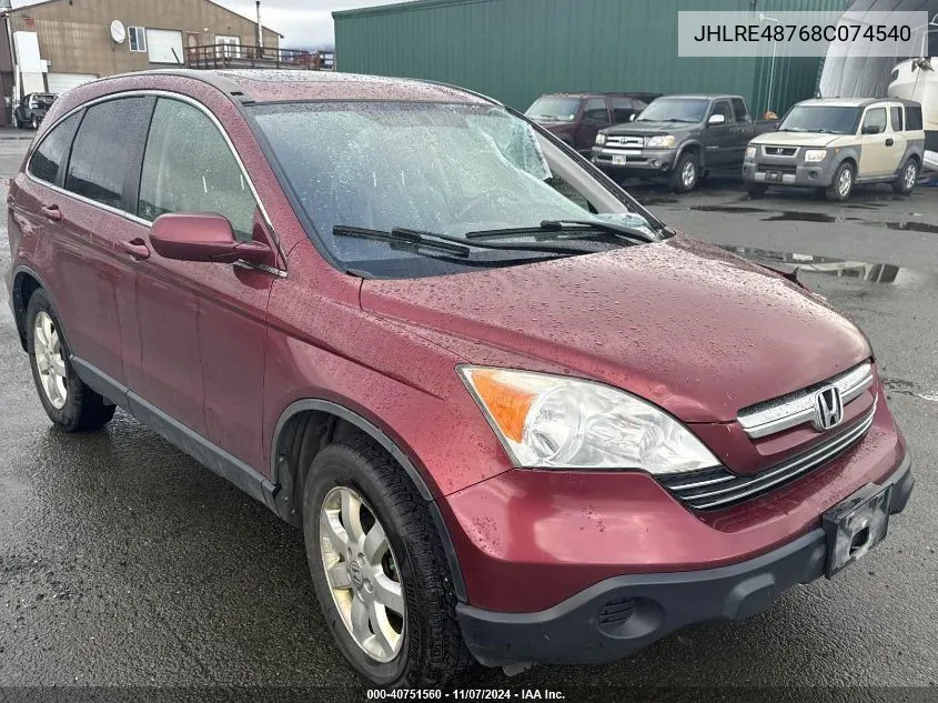 2008 Honda Cr-V Ex-L VIN: JHLRE48768C074540 Lot: 40751560