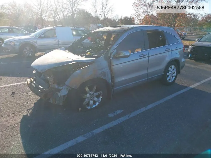 2008 Honda Cr-V Ex-L VIN: 5J6RE48778L002558 Lot: 40758742