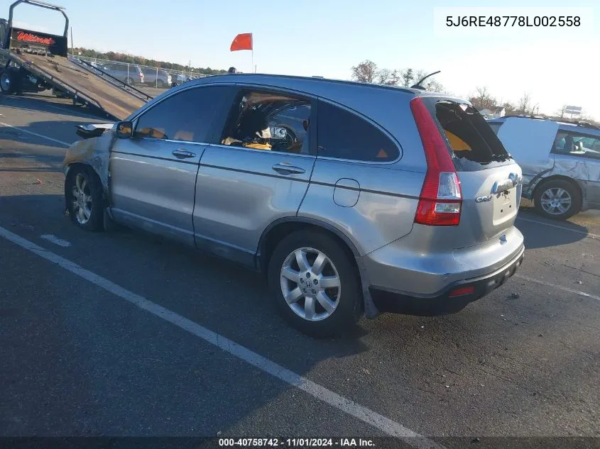 2008 Honda Cr-V Ex-L VIN: 5J6RE48778L002558 Lot: 40758742