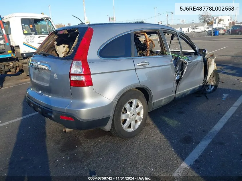 2008 Honda Cr-V Ex-L VIN: 5J6RE48778L002558 Lot: 40758742