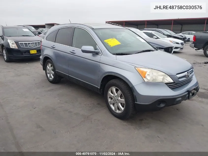 2008 Honda Cr-V Ex-L VIN: JHLRE48758C030576 Lot: 40761070