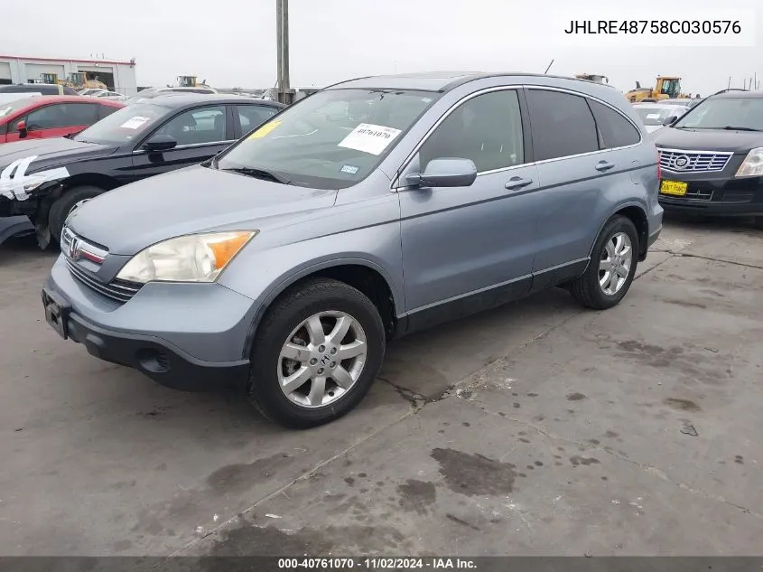 2008 Honda Cr-V Ex-L VIN: JHLRE48758C030576 Lot: 40761070