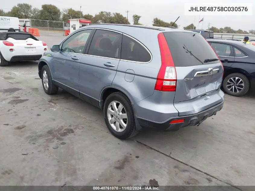 2008 Honda Cr-V Ex-L VIN: JHLRE48758C030576 Lot: 40761070