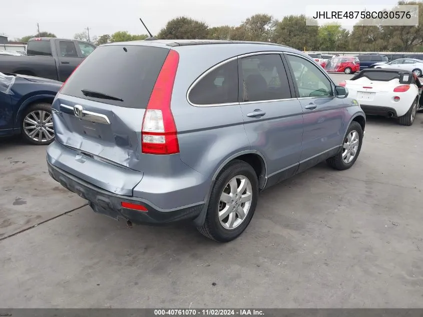 2008 Honda Cr-V Ex-L VIN: JHLRE48758C030576 Lot: 40761070