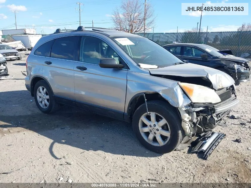 2008 Honda Cr-V Ex VIN: JHLRE48538C081363 Lot: 40763085