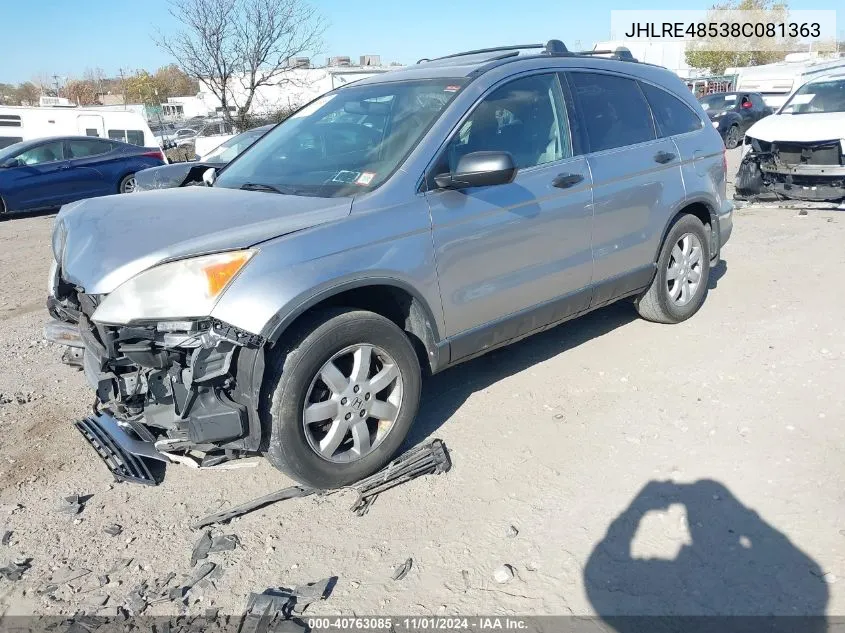 2008 Honda Cr-V Ex VIN: JHLRE48538C081363 Lot: 40763085