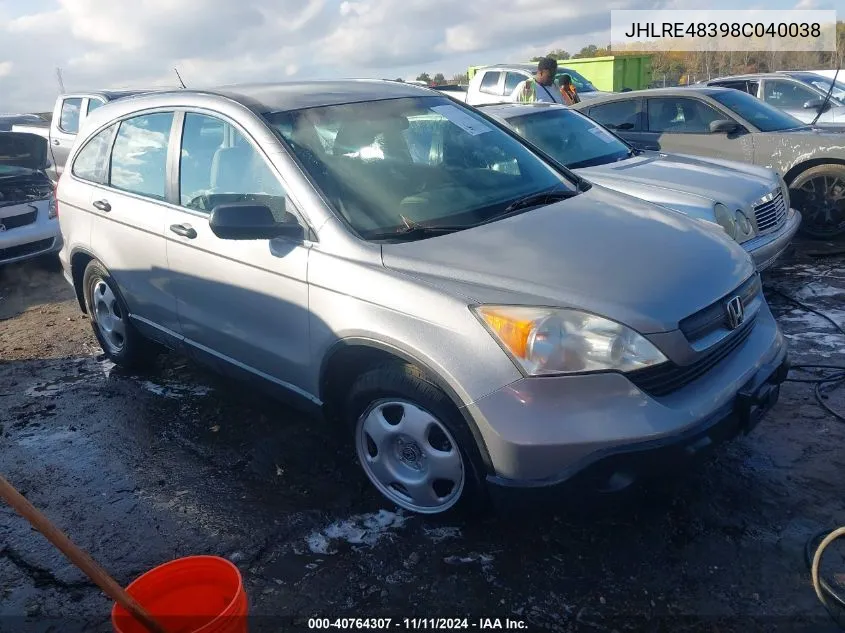 2008 Honda Cr-V Lx VIN: JHLRE48398C040038 Lot: 40764307