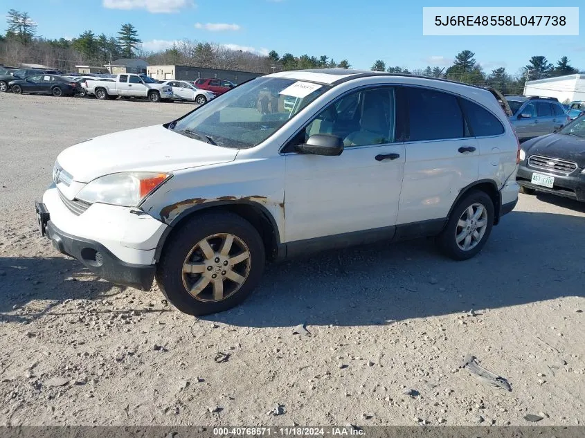 2008 Honda Cr-V Ex VIN: 5J6RE48558L047738 Lot: 40768571