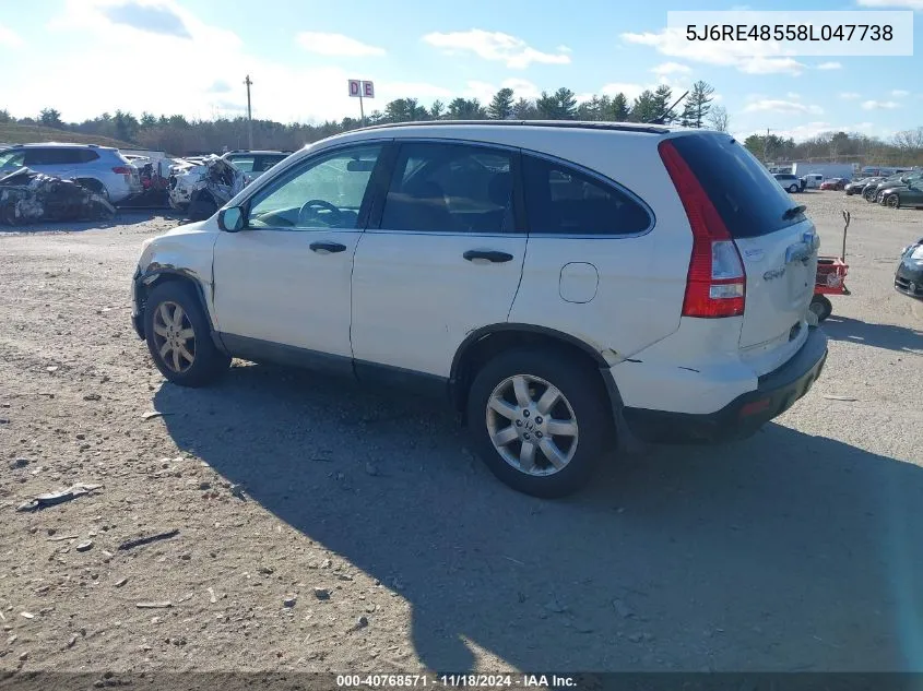 2008 Honda Cr-V Ex VIN: 5J6RE48558L047738 Lot: 40768571