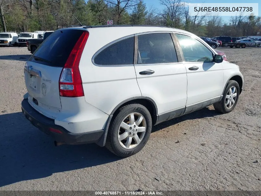 2008 Honda Cr-V Ex VIN: 5J6RE48558L047738 Lot: 40768571