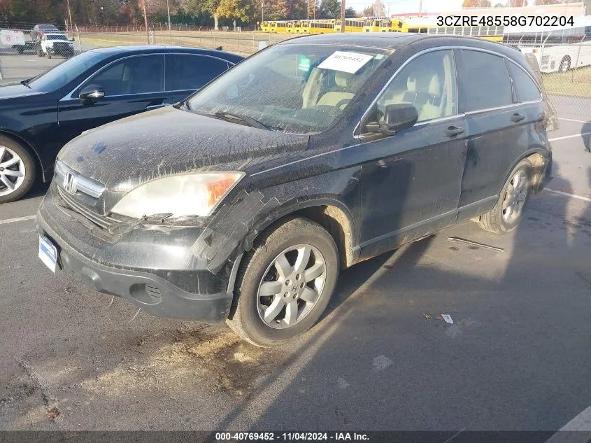 2008 Honda Cr-V Ex VIN: 3CZRE48558G702204 Lot: 40769452